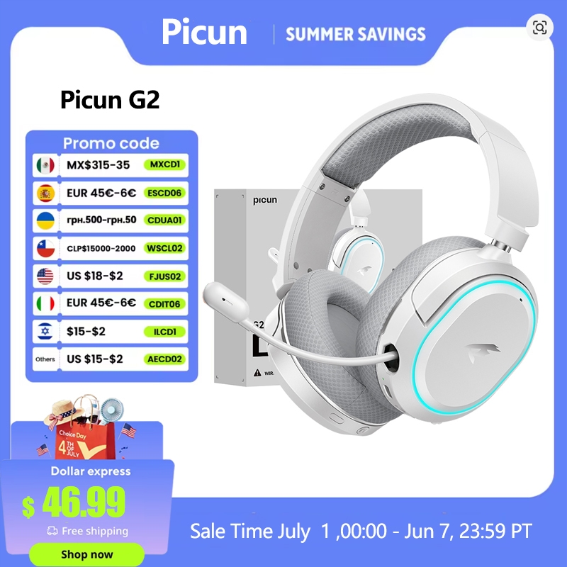 Gaming Headset 7.1 - Picun G2 2.4GHz Bluetooth Wireless Gaming