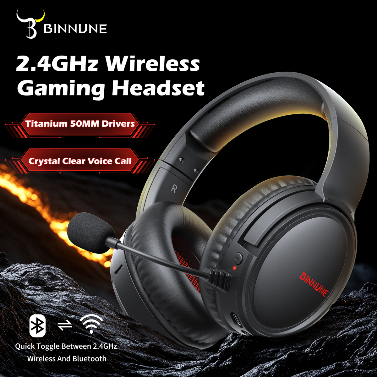 Gaming Headset 7.1 - BINNUNE BW02 Wireless Gaming Headset 2.4GHz